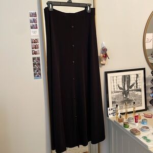 Button-Front Poplin Black Maxi Skirt